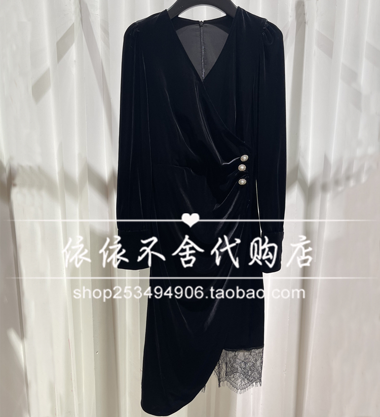 蕾丝拼接丝绒2022秋新款职场纯色