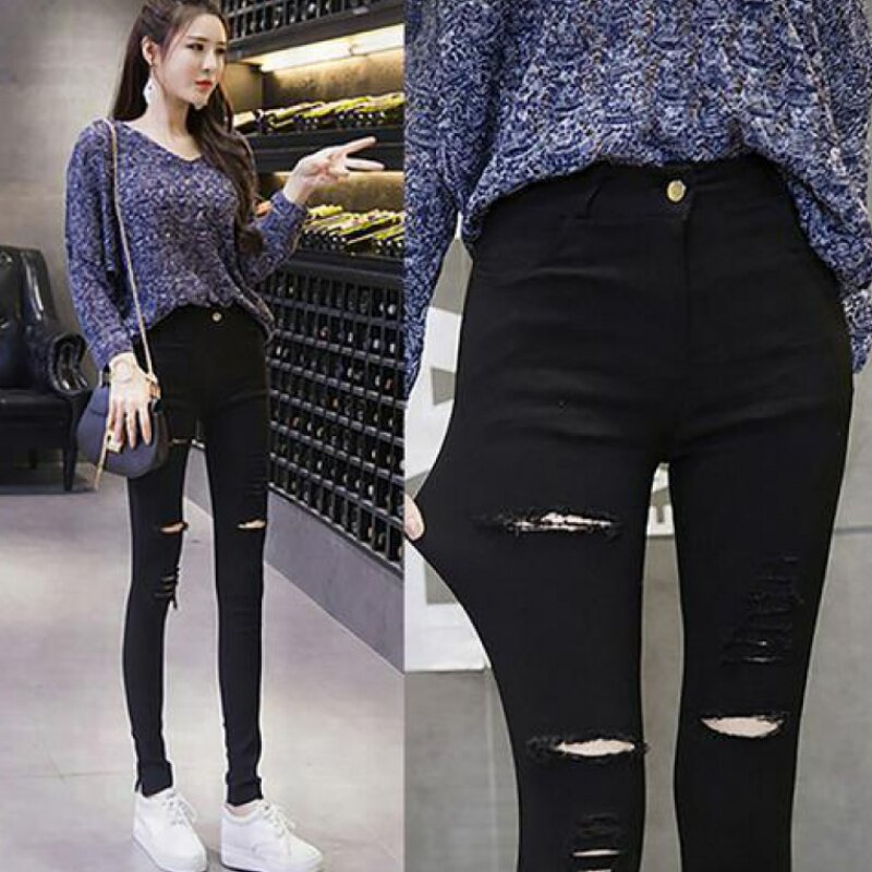 Spring and summer Korean Edition hole Leggings black Tight trousers Show thin Elastic force Self cultivation Feet Pencil pants trousersin the Women's clothing/Boutique , Pants , Leggings  category - from Buy2taobao.com to provide professional Taobao agent buy service