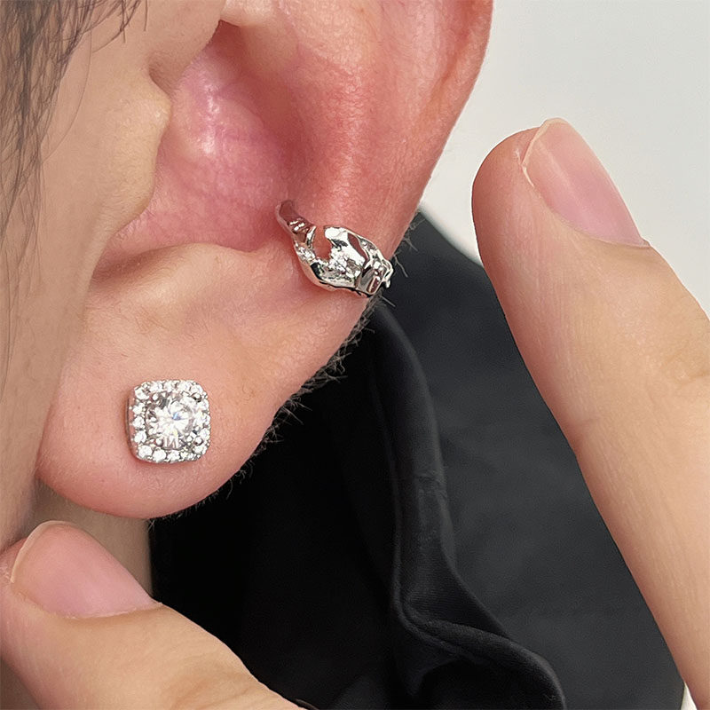 原创设计S925纯银炫闪冰糖满钻耳钉男士HIPHOP嘻哈潮流高级感耳饰