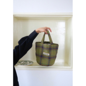 咸菜绿 茶褐棕圆底羊毛格子手拎包袋水桶包 21FW 原创 Our Own
