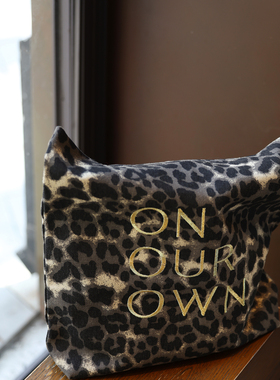 On Our Own原创 豹纹牛仔托特包金色刺绣通勤单肩帆布包 复古百搭