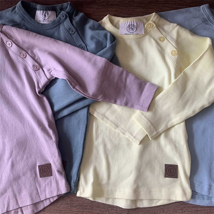 北欧男童女童休闲长袖肩开扣T恤打底衫