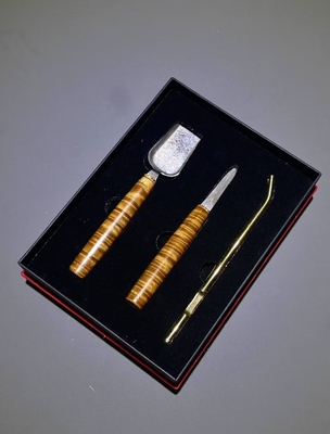 金丝楠茶刀套装木柄大马士革钢胚纯铜茶夹高档礼盒适合送礼