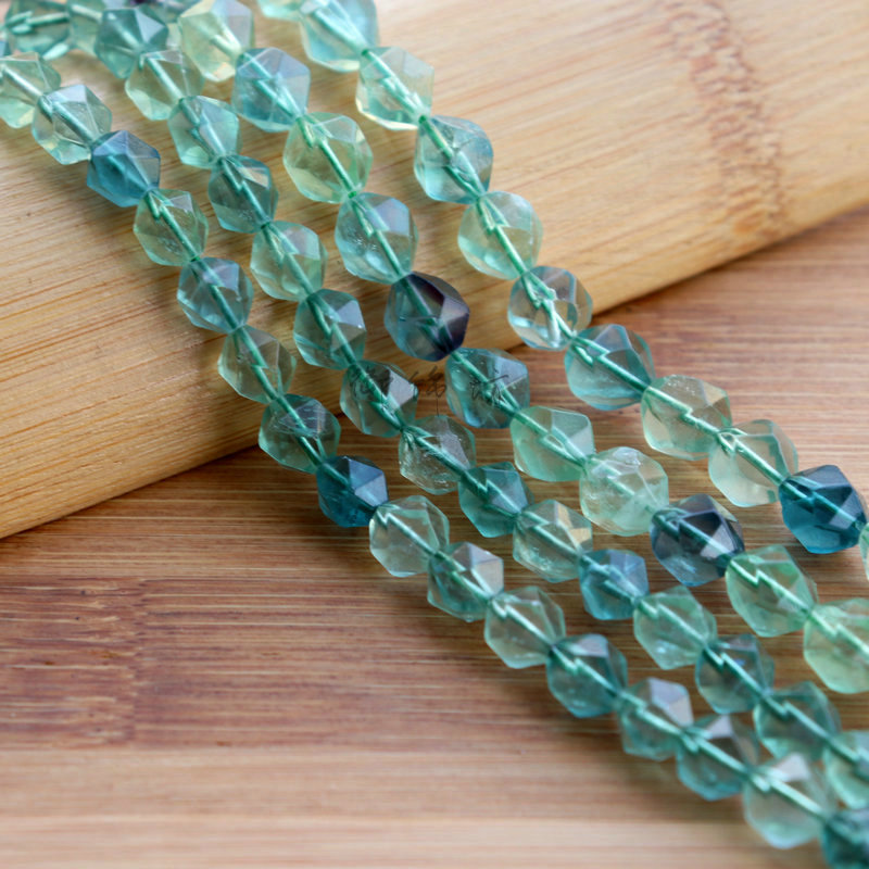diy天然切面绿色萤石半成品散珠