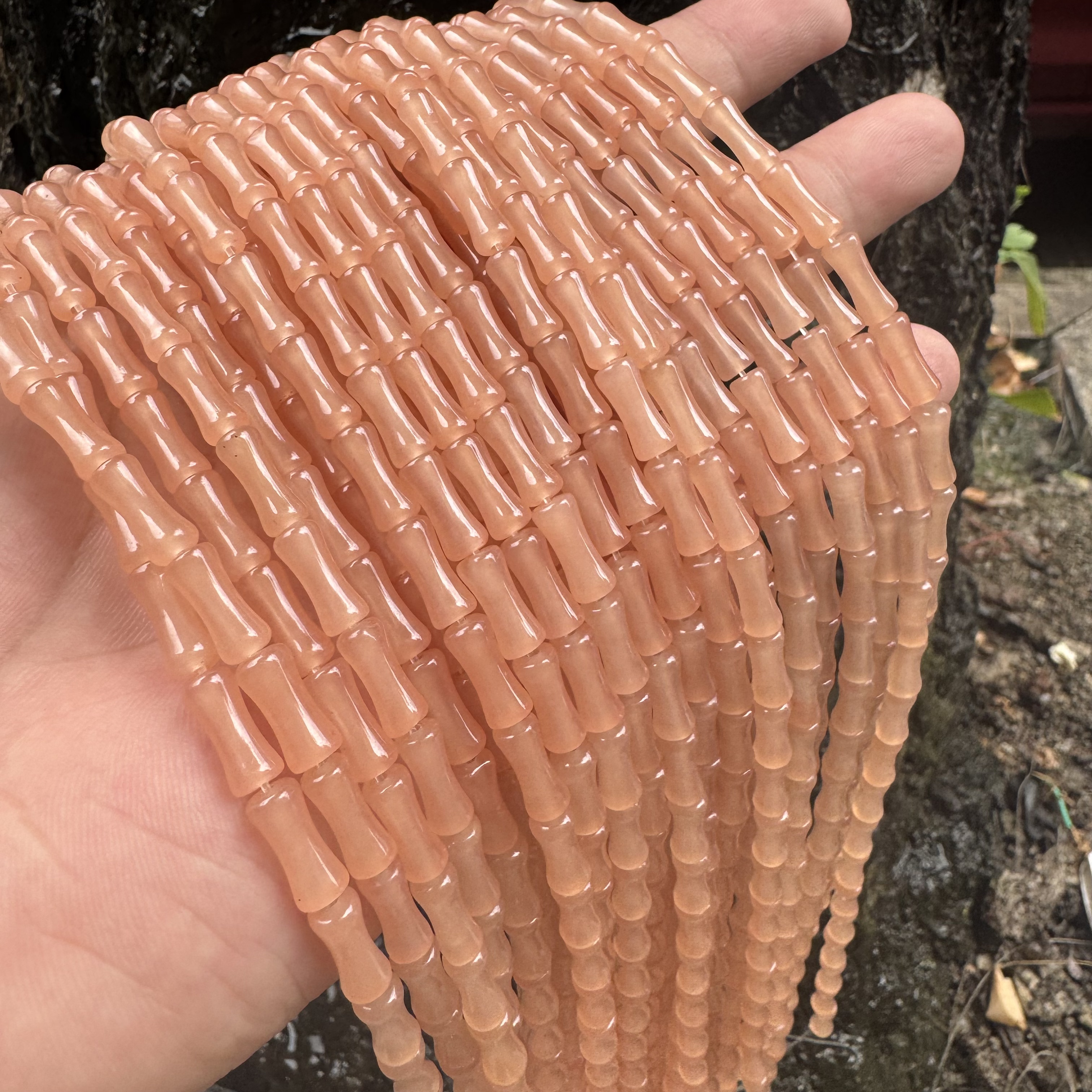 仿和田玉藕粉竹节散珠手工diy