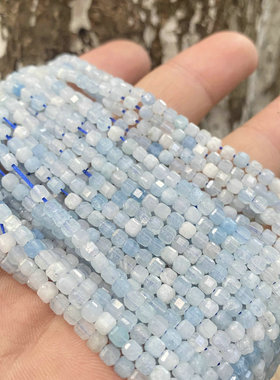 天然海蓝宝切面方珠diy手链材料