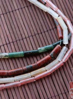 4*13mm天然戈壁玉花红石水草玛瑙 西瓜晶 圆管珠 DIY发饰饰品配件