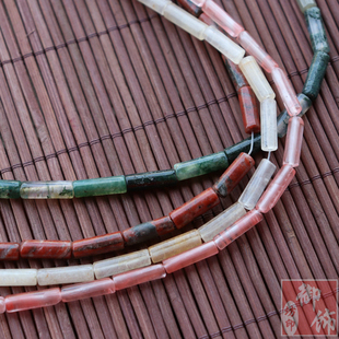 4*13mm天然戈壁玉花红石水草玛瑙 西瓜晶 圆管珠 DIY发饰饰品配件