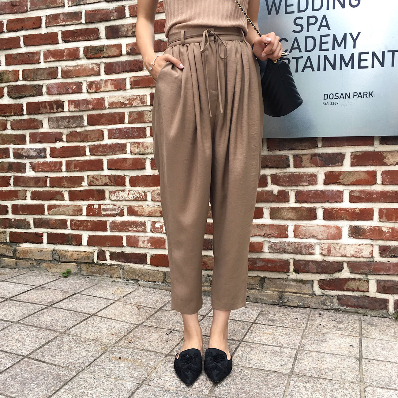 ◆ASM◆2018夏季新品休闲显瘦萝卜裤复古宽松高腰九分裤薄款女装