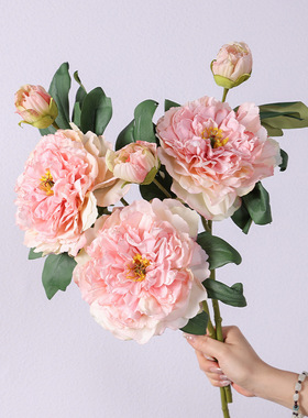 跨境仿真花贵妃牡丹插花欧式家居装饰带苞牡丹花客厅玄关摆件假花