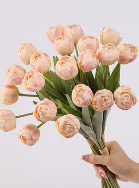 仿真花复古焦边郁金香家居婚庆工程装饰花束客厅餐厅摆件假花材