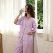 新款 新中式 盘扣国风刺绣中袖 朵朵可可睡衣女2026夏季 七分袖 家居服