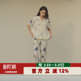 新款 套装 纯棉新中式 长裤 印花短袖 朵朵可可家居服睡衣女2025春夏季