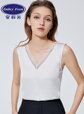 安莉芳女夏季冰丝蕾丝边v领无袖背心ED00297打底外穿上衣ED00298