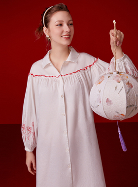 安莉芳女士纯棉宫廷复古纯棉家居服套装EL00526长袖家居裙EL00527