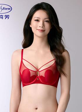 安莉芳红色本命年网纱玫瑰兔耳朵杯单层大胸显小大码文胸EB00957