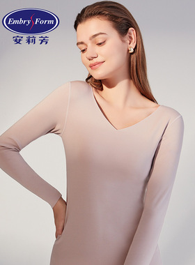 安莉芳秋冬女无痕v领薄款修身打底衫ED00263抑菌高领秋衣ED00264