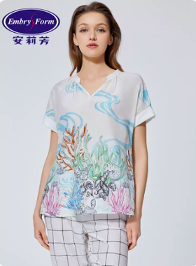 安莉芳夏印花桑蚕丝棉短袖家居服EL00555睡裙EL00553睡裤EL00573