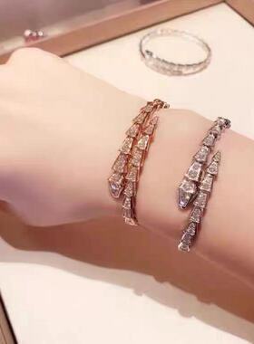 满钻玫瑰金蛇形情侣不掉色手环