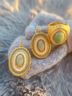 法式复古鹭青一同款绿松石清新休闲高级时尚气质高雅耳钩耳环女