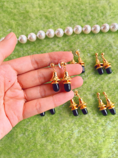 鹭青一同款欧美个性铃铛造型镶嵌黑色玛瑙石黄铜材质时尚耳坠金色