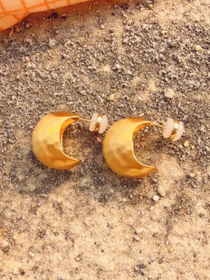 【巴黎金弧】法式复古个性哑光金属小众百搭气质时尚耳环女鹭青一