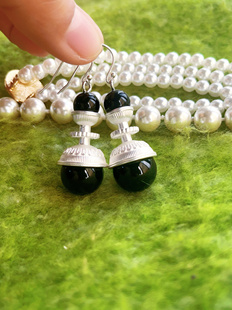 法式复古黑色玛瑙耳环百搭简约时尚优雅精致小巧通勤鹭青一同款