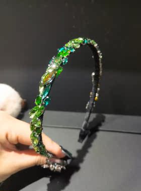 手工缠绕编制头箍精致奢华半宝石天然水钻发箍甜美绿色爱心发饰