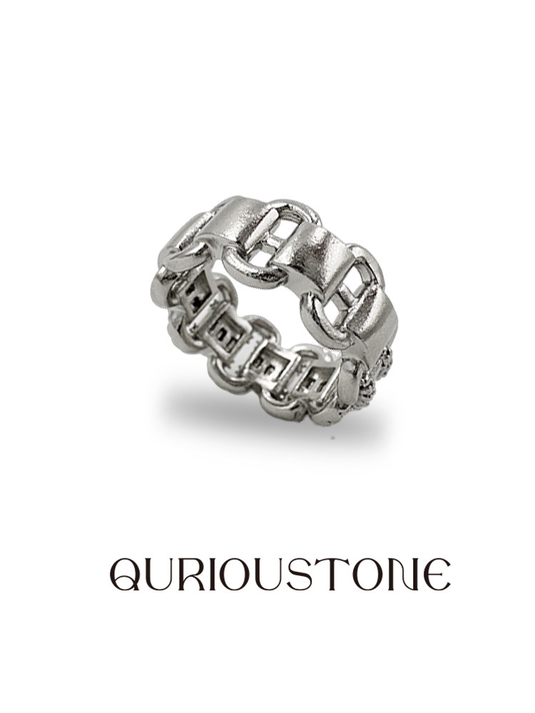 QURIOUSTONE【汪苏泷周震南同款】假宝石镶嵌表带戒指925纯银潮酷