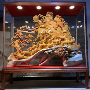 大型崖柏金丝楠根雕木雕摆件八骏马山水送礼家居公司酒店开业摆件