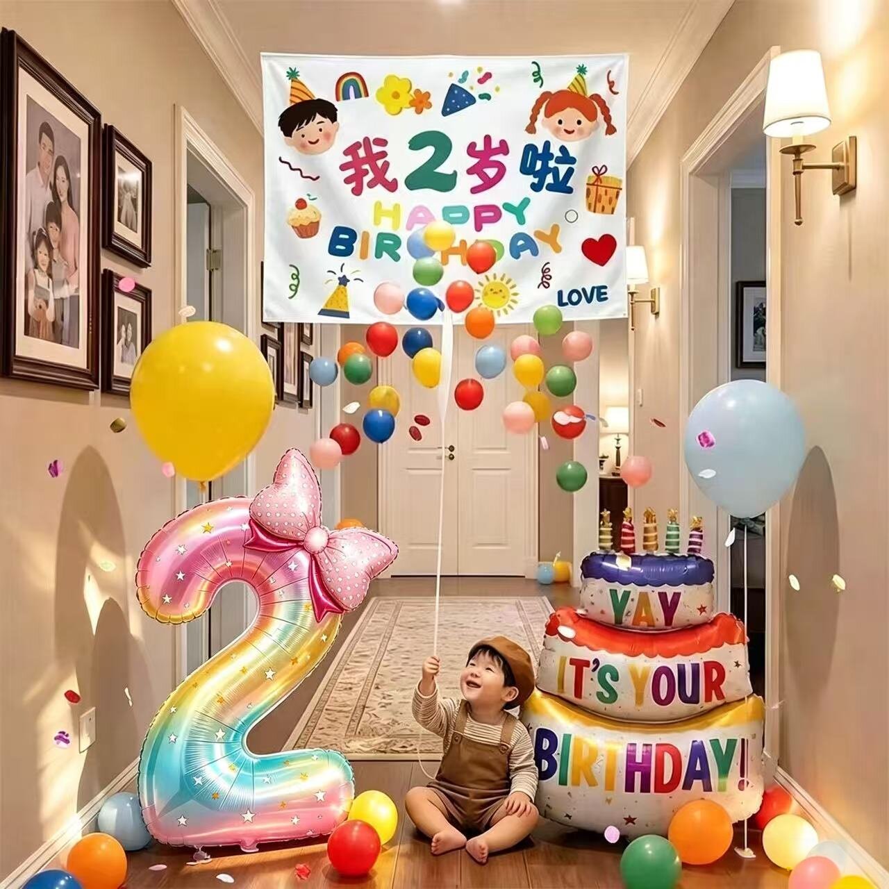 网红儿童渐变生日气球雨套装
