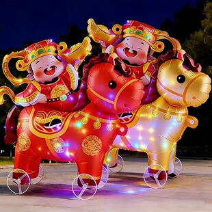 马年新年发光气球生肖小马卡通带轮轮子走路站立气球儿童玩具摆摊