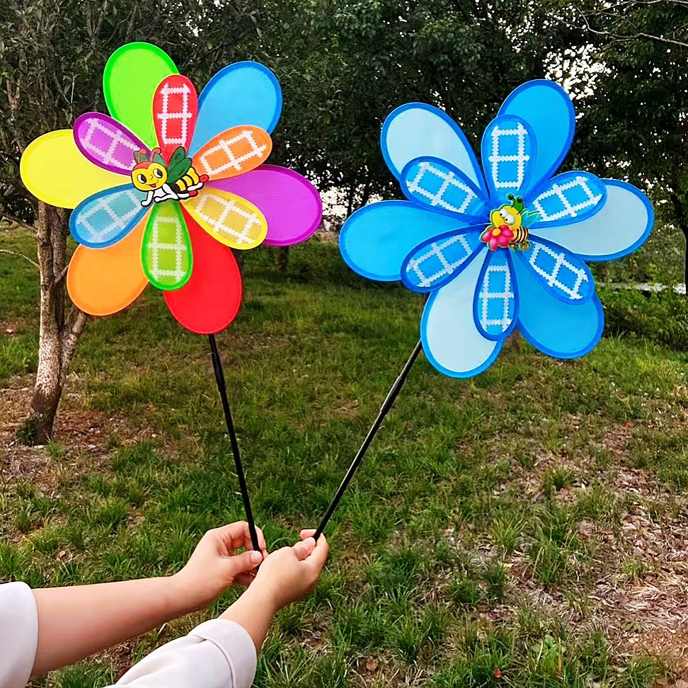 新款双层彩色布艺风车户外装饰幼儿园运动会入场道具儿童玩具摆摊,玩具/童车/益智/积木/模型,风车,淘宝优惠券,粉丝福利购,淘宝优惠卷