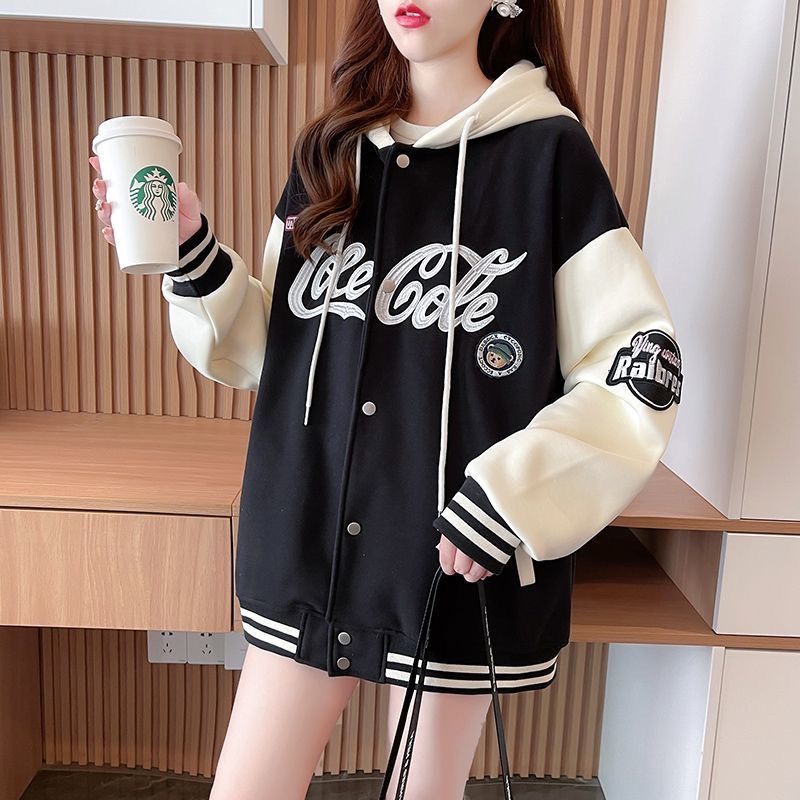 撞色棒球服外套女秋冬季