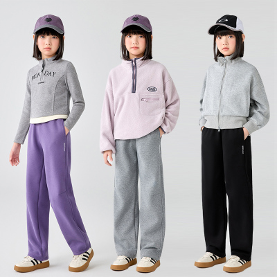 女童百搭加绒直筒裤秋冬季裤子