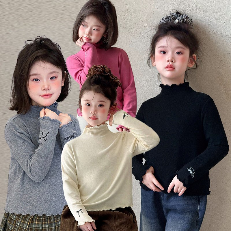 女童春秋新款T恤儿童纯色木耳边打底衫亲子装高领上衣中大童长袖,童装/婴儿装/亲子装,T恤,淘宝优惠券,粉丝福利购,淘宝优惠卷