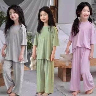 儿童莫代尔连衣裙中大童宽松舒适家居服夏季薄款宽松洋气纯色睡裙