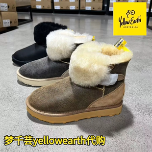 新款防水涂层yellow earth女士冬季羊皮毛一体翻毛领雪地靴套筒