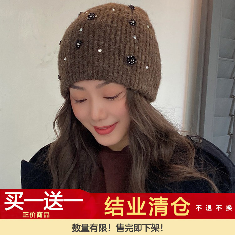 BXLS.进口甜美钉珠羊毛秋冬毛线帽冬季包头帽百搭针织帽子女韩版