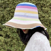 BXLS.进口法式 防晒大檐帽遮脸显脸小沙滩帽子女 轻奢彩虹草帽夏季