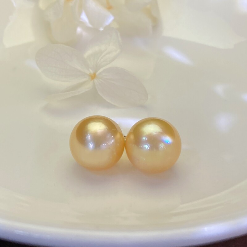 南洋珍珠金珠耳钉18K金素钉 金珍珠耳针 海水珍珠耳饰 极简风耳钉