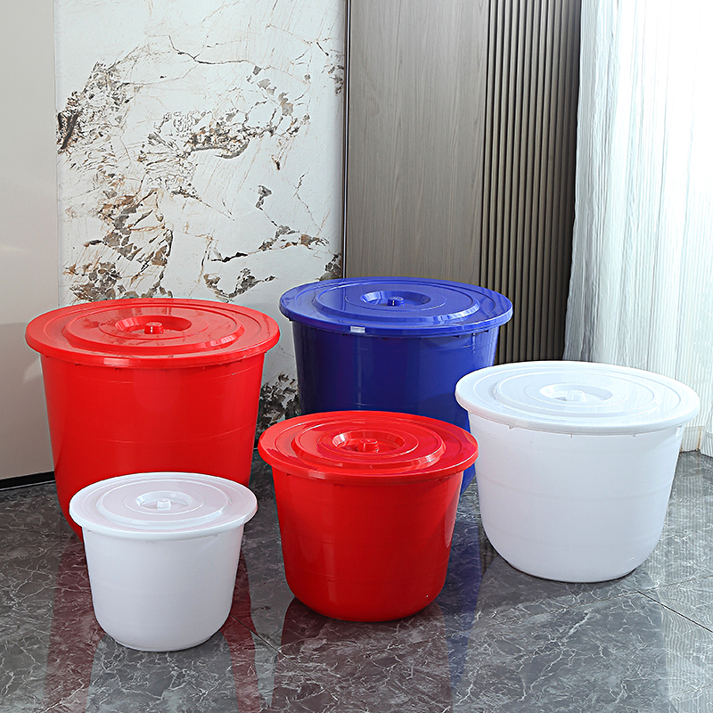水桶塑料大水缸加厚家用储水桶带盖特大容量工业桶渔民桶红蓝白色