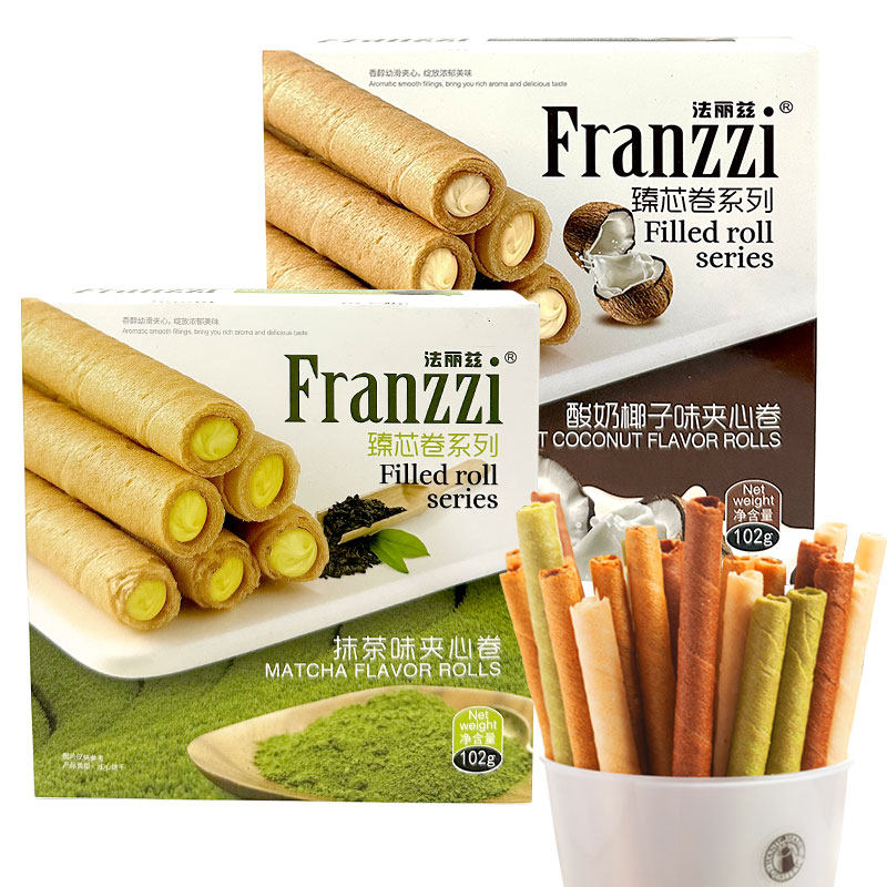 法丽兹臻芯卷夹心蛋卷102g*5盒抹茶酸奶椰子味休闲下午茶零食小吃