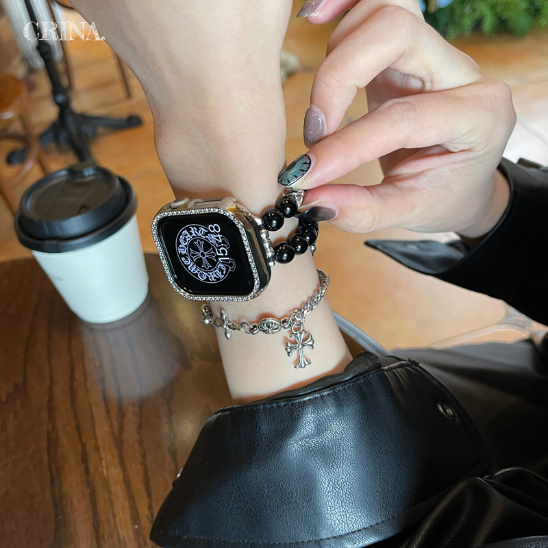 适用iWatchS1110黑耀石串珠表带