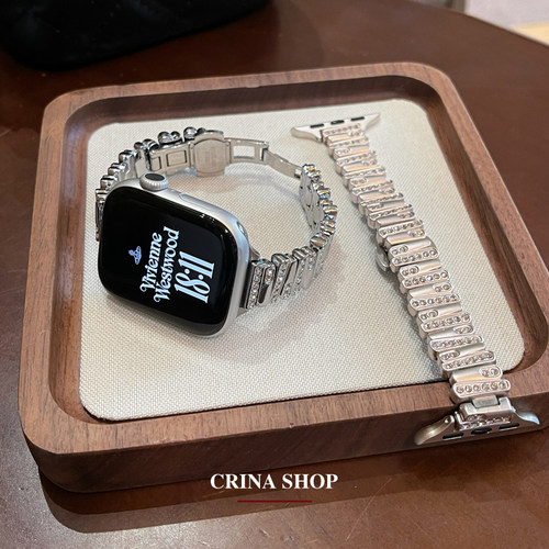 适用iwatch10不规则带钻金属表带