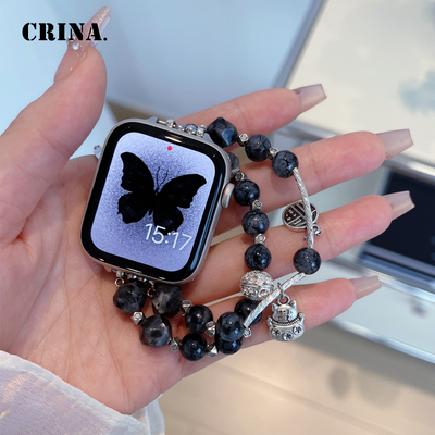 黑曜石水晶招财iwatchs11表带女