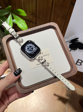 适用苹果手表iWatch10真皮克罗心表带Applewatch11小蛮腰皮质表带