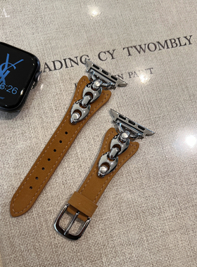 D字扣金属植鞣真皮适用Applewatch11苹果手表s9表带iWatchs10表带