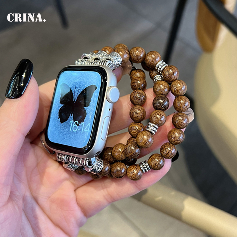 檀木串珠适用苹果手表8Applewatch表带iwatchs10民族风表带男女