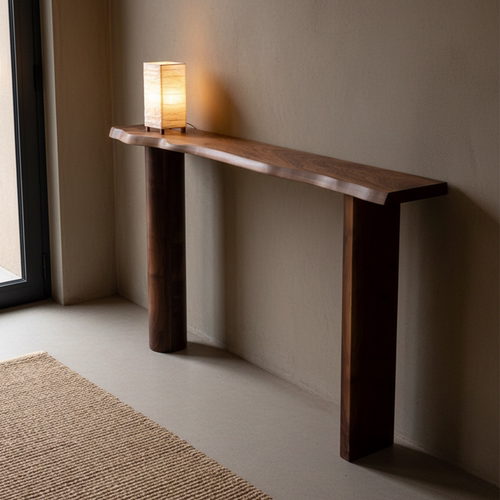 侘寂风原木自然边客厅玄关桌复古做旧装饰条案靠墙实木玄关台创意